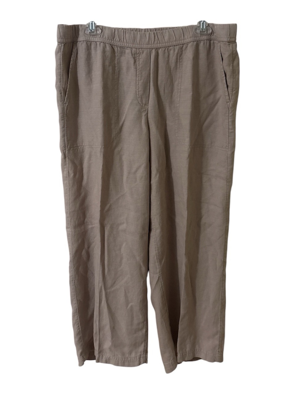 J.Jill Linen Blend Drawstring Cropped Pants — Taupe